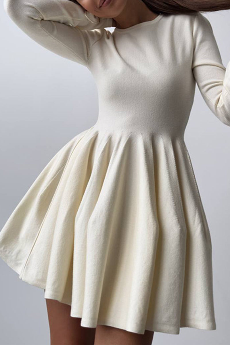 Sunnylula Elegant Ruched O Neck Sweater Dress - 4 Colors