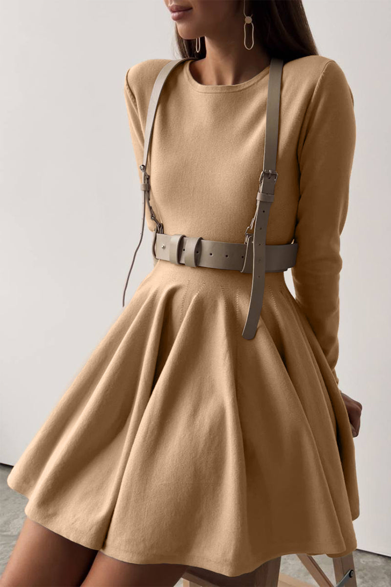 Sunnylula Elegant Ruched O Neck Sweater Dress - 4 Colors