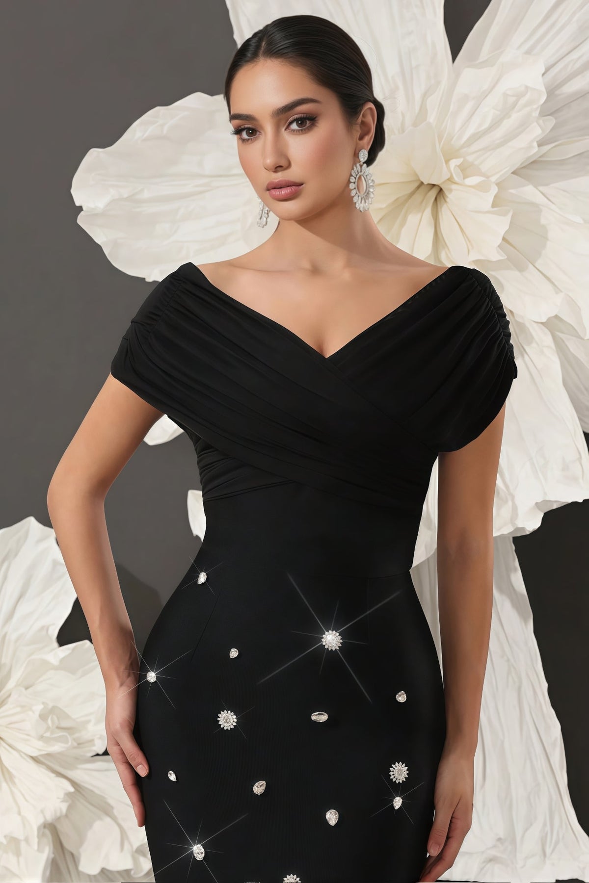 Marisad Strapless Mesh Studded Midi Dress - View 6