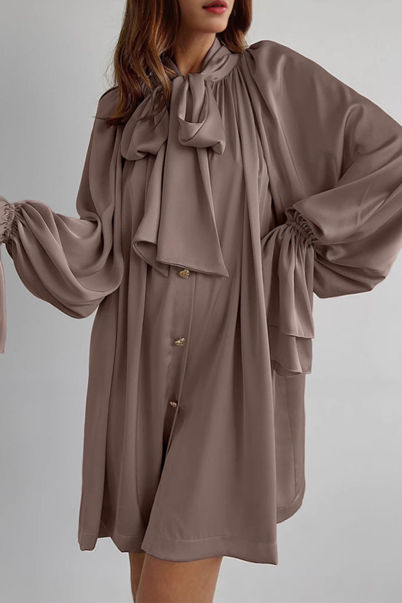 Elegant Lace Up Buckle Ribbon Collar A Line Dresses(3 Colors) - Fashionpara