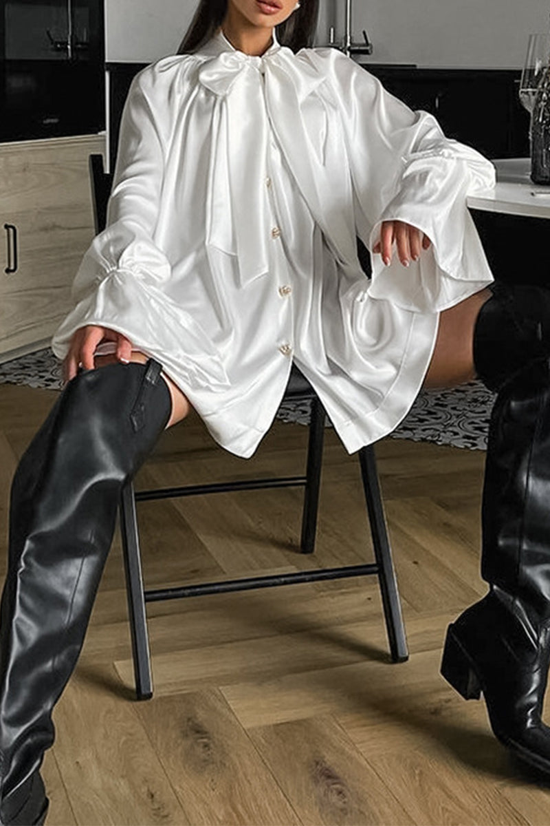 Elegant Lace Up Buckle Ribbon Collar A Line Dresses(3 Colors) - Fashionpara