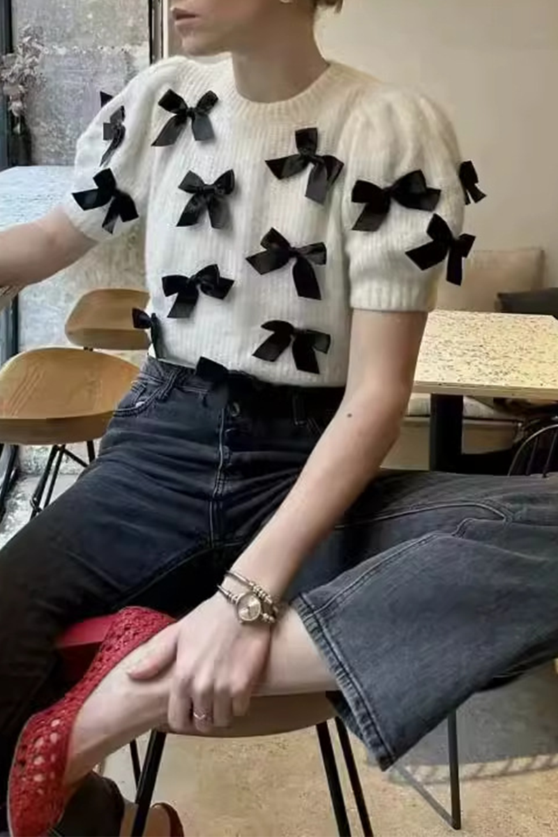 Bohonini Casual Bow Patchwork Contrast Sweater for Elegance