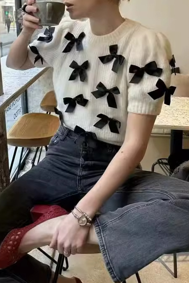 Bohonini Casual Bow Patchwork Contrast Sweater for Elegance