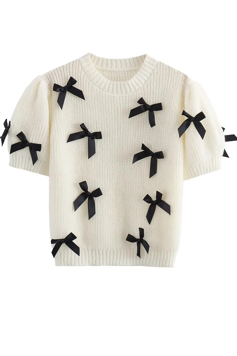 Bohonini Casual Bow Patchwork Contrast Sweater for Elegance