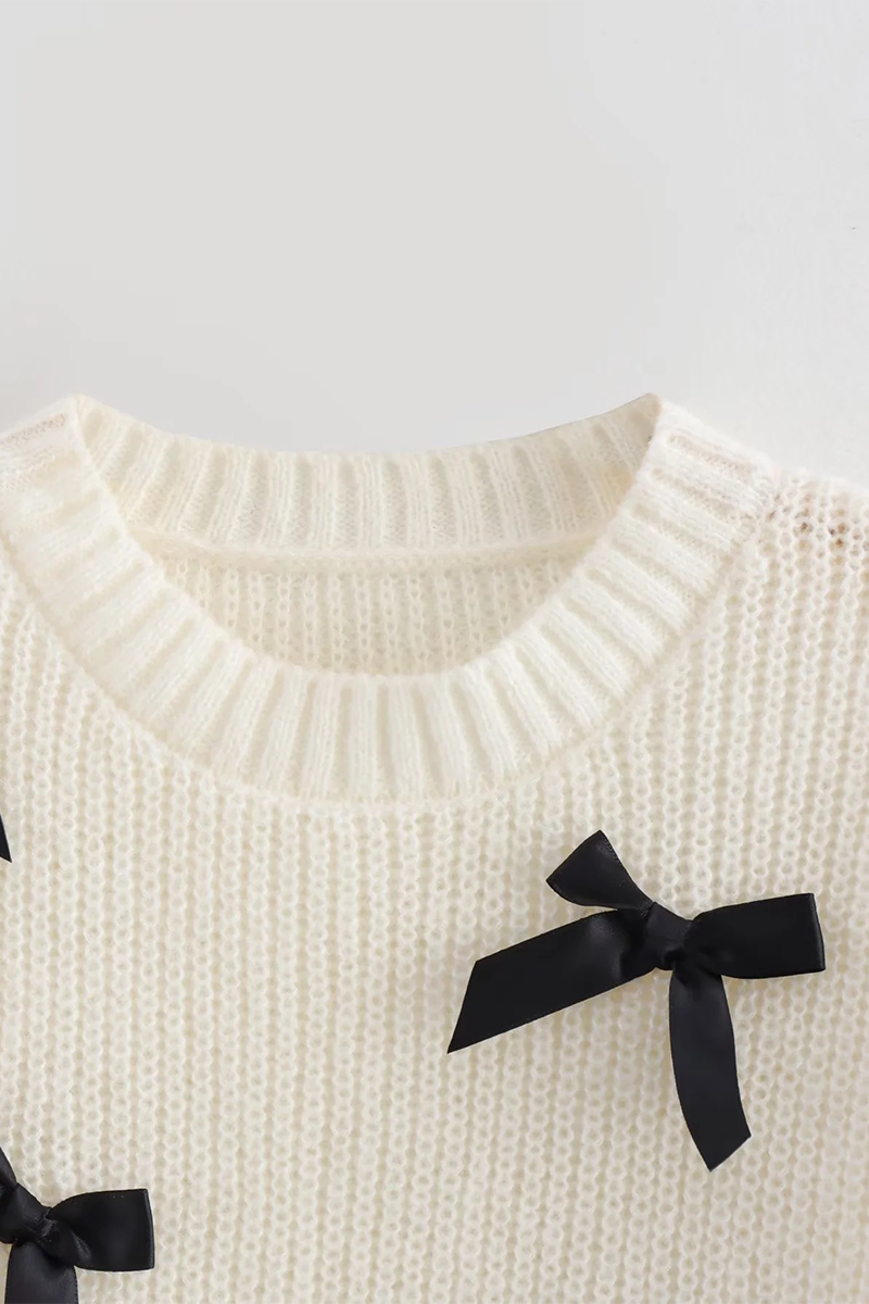 Bohonini Casual Bow Patchwork Contrast Sweater for Elegance