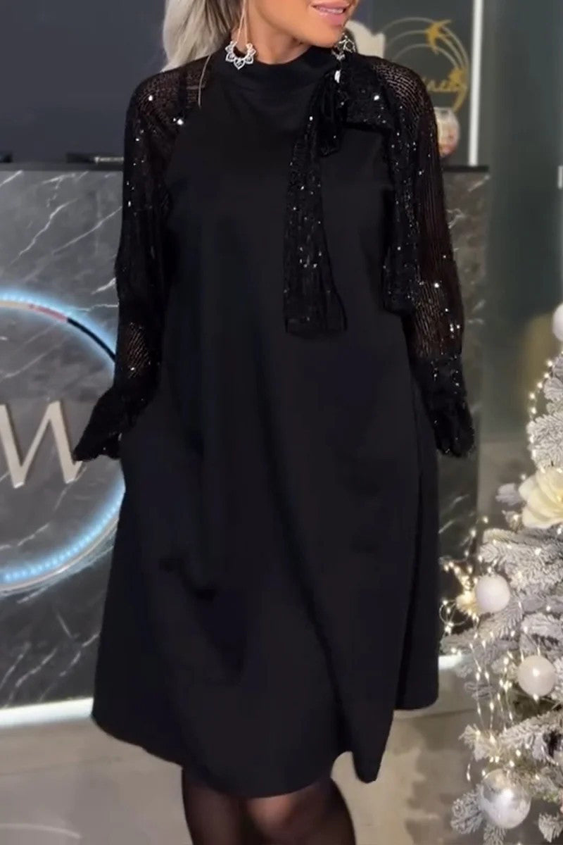 Elegant Sequins Sequined Half A Turtleneck A Line Dresses(5 Colors) - Fashionpara