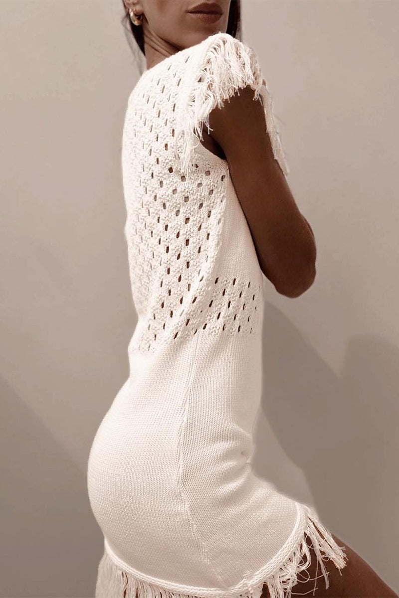 Bohonini Casual Hollow Out O Neck Sweater Dress for Women