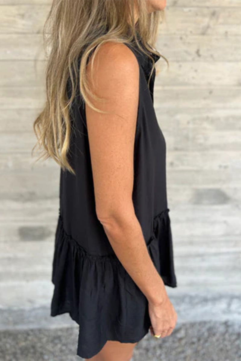 Casual Buttons Pleated Flounce Turndown Collar Blouses(3 Colors)