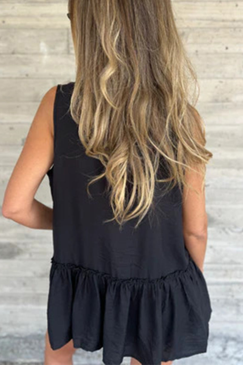 Casual Buttons Pleated Flounce Turndown Collar Blouses(3 Colors)