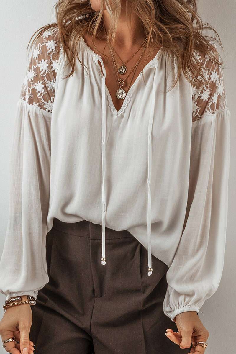 Casual Lace Lace Up Patchwork V Neck Blouses
