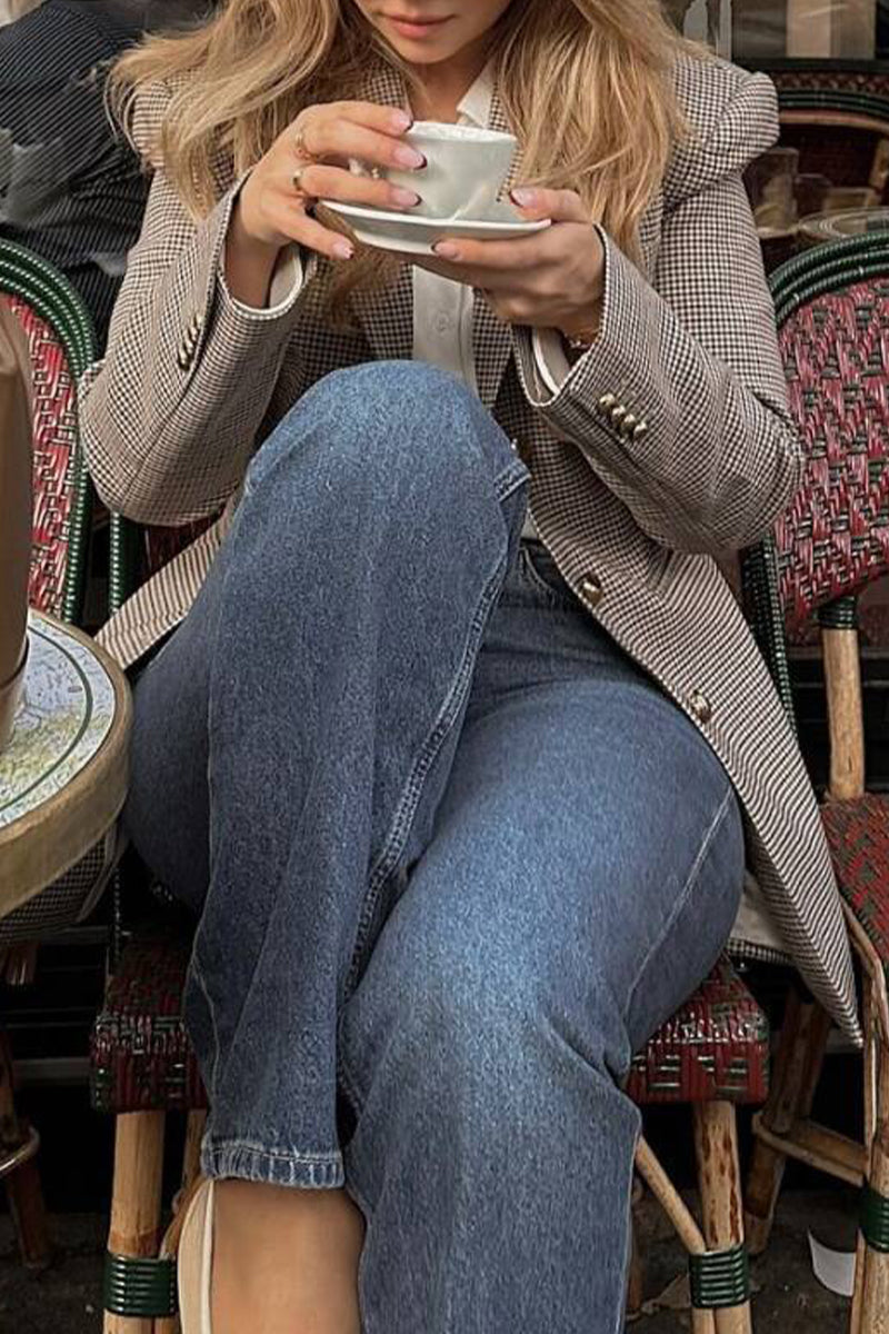 Bohonini Casual Plaid Contrast Collar Suit Jacket Outerwear