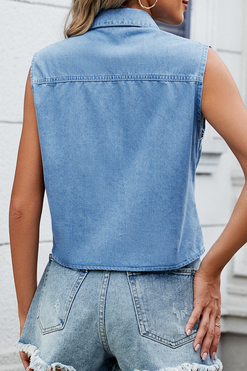 Casual Lace Up Buttons Turndown Collar Blouses