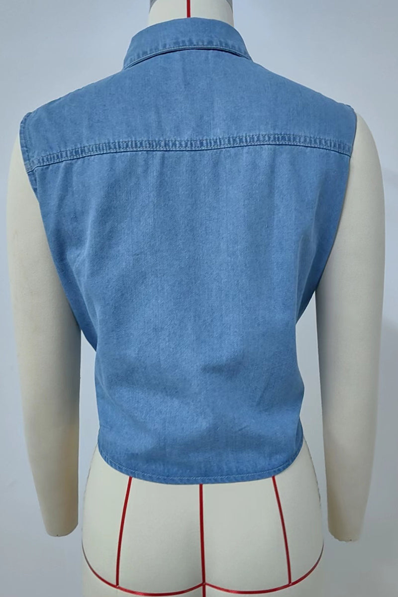 Casual Lace Up Buttons Turndown Collar Blouses