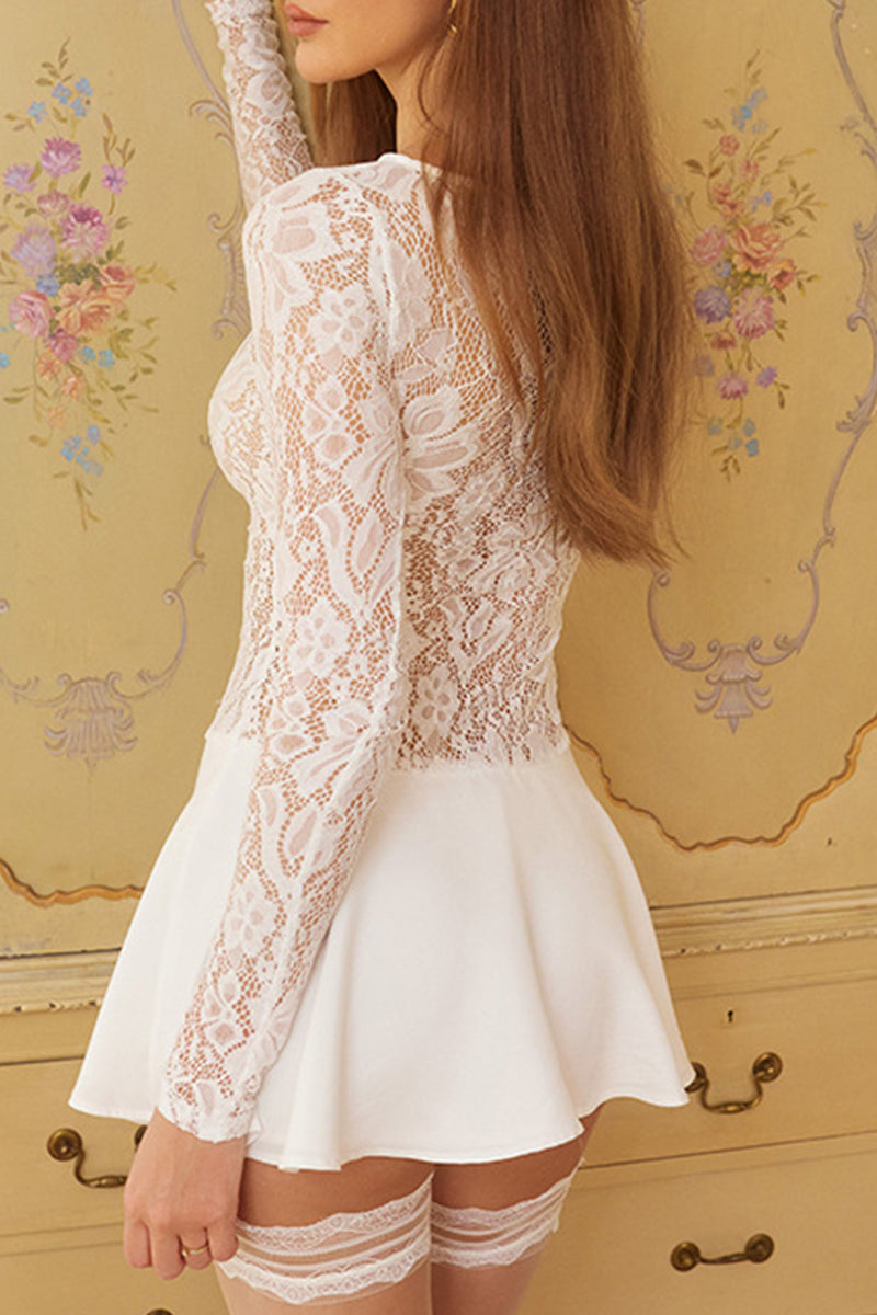 Sexy Lace See-Through O Neck A Line Dresses - Fashionpara