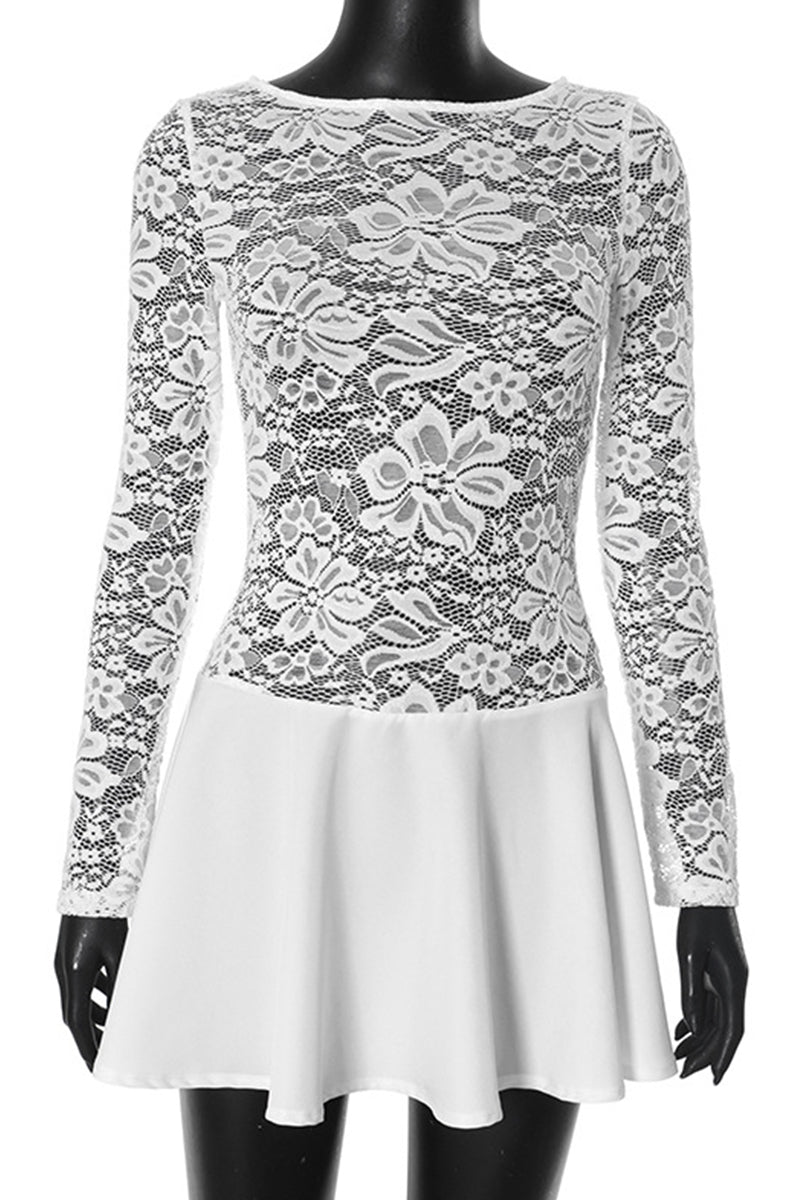 Sexy Lace See-Through O Neck A Line Dresses - Fashionpara