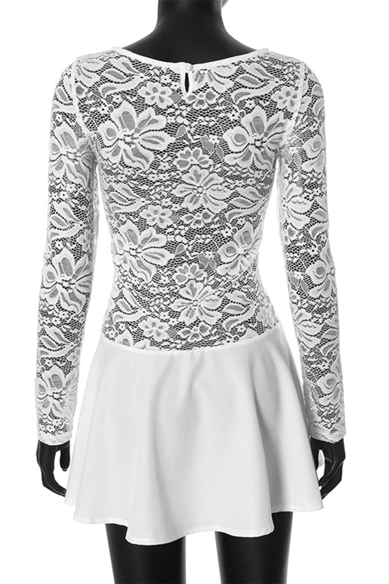 Sexy Lace See-Through O Neck A Line Dresses - Fashionpara