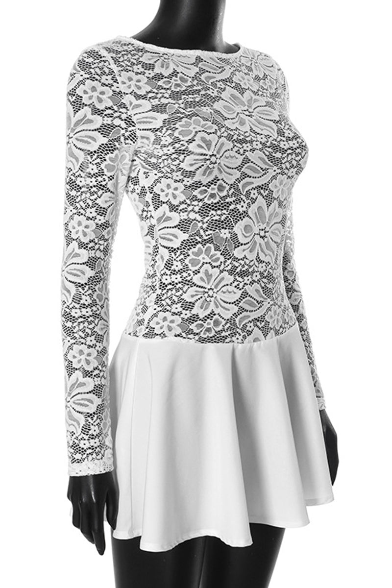 Sexy Lace See-Through O Neck A Line Dresses - Fashionpara