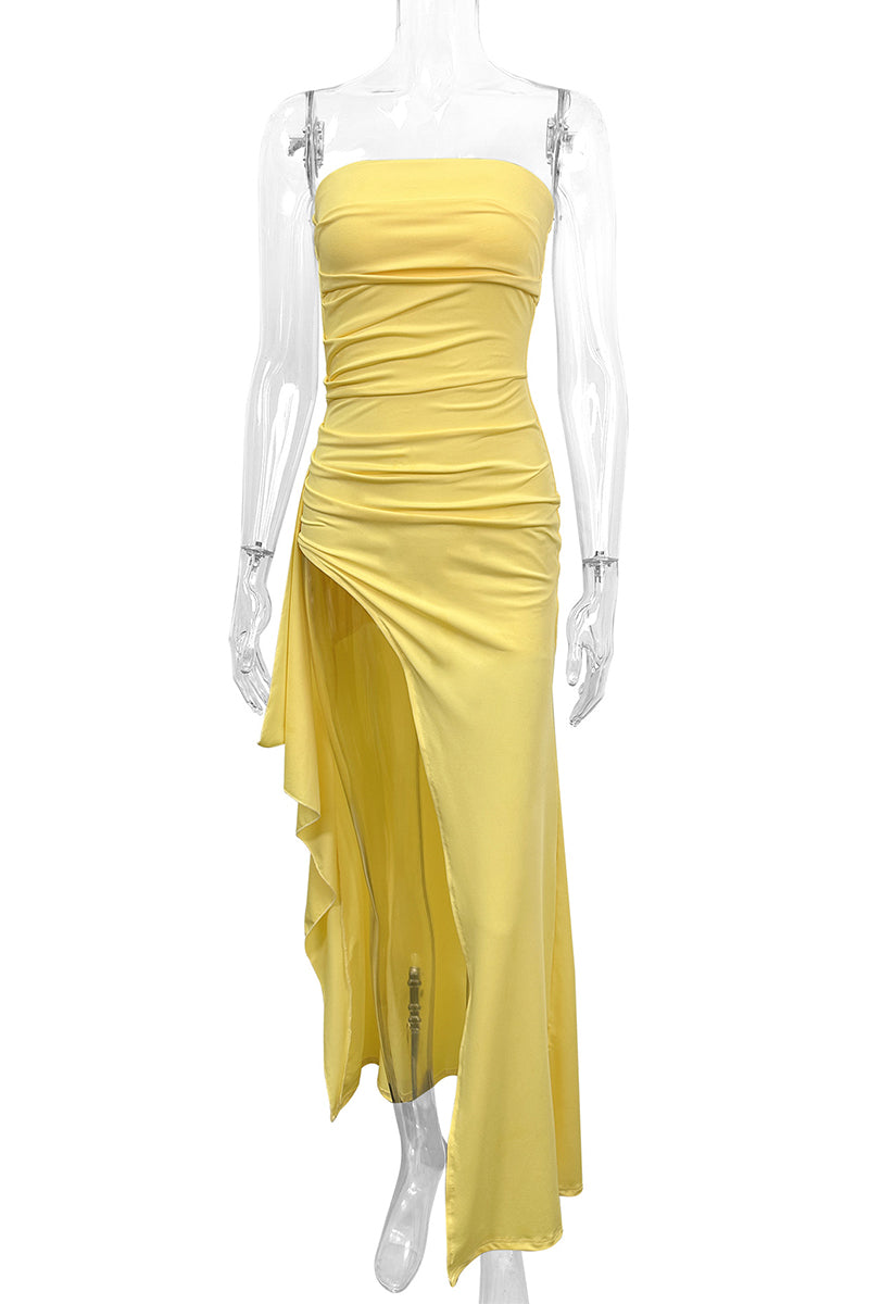 Sexy Slit Flounce Strapless Evening Dresses - Fashionpara