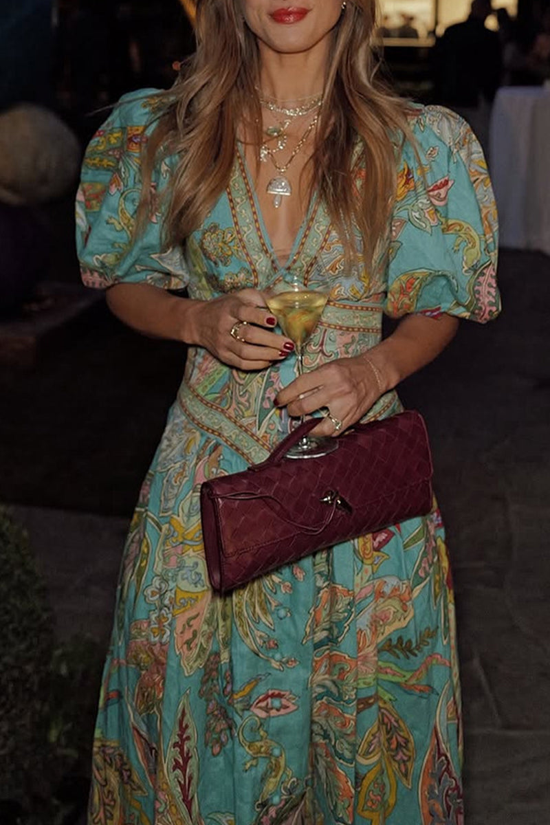 Casual Floral Print Pocket V Neck A Line Dresses