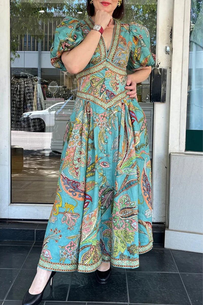 Casual Floral Print Pocket V Neck A Line Dresses