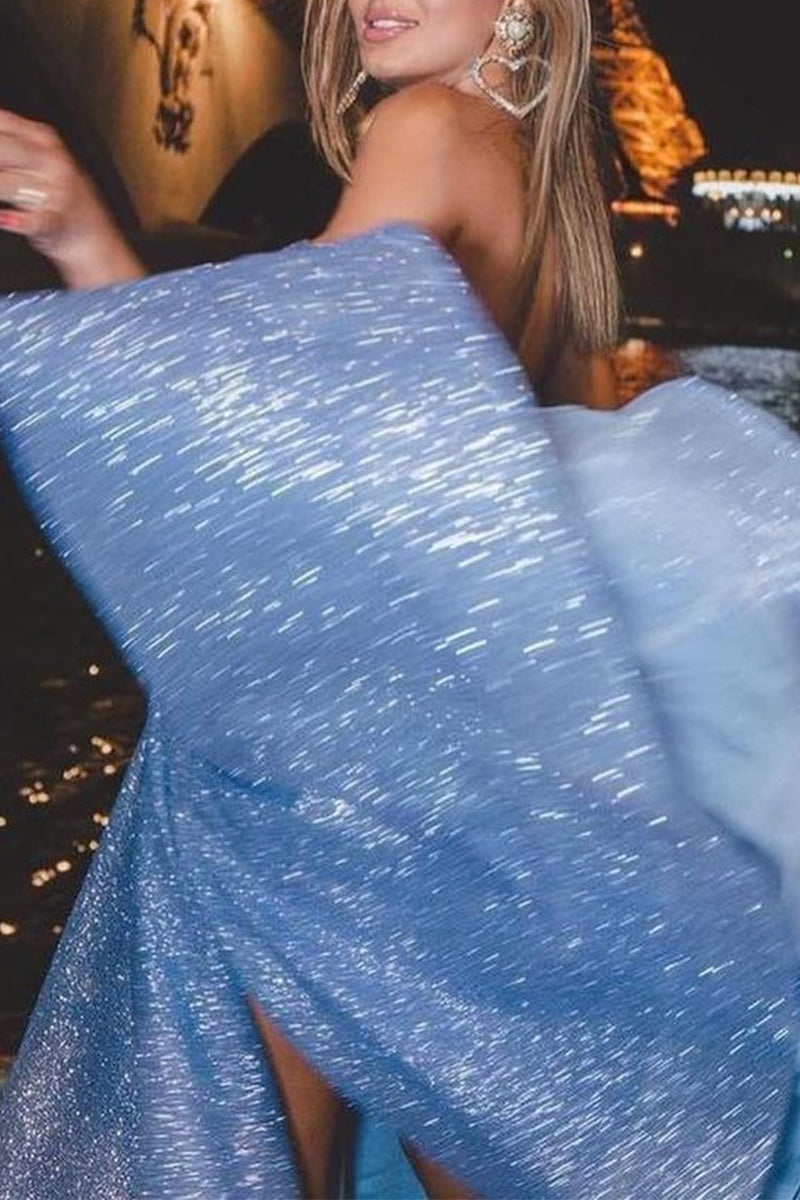 Sexy Slit Sequined Strapless Evening Dresses - Fashionpara