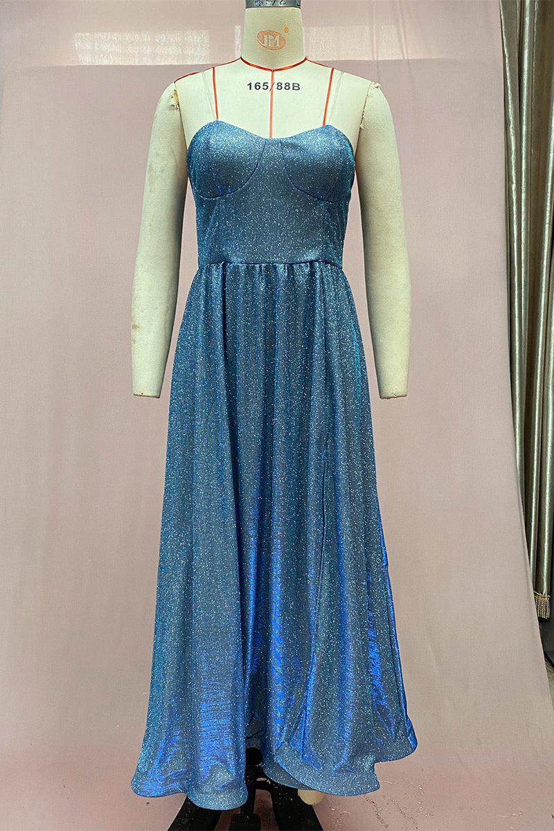 Sexy Slit Sequined Strapless Evening Dresses - Fashionpara