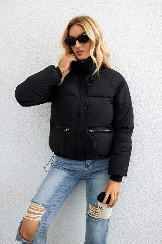 Short Stand Collar Relaxed Puffer Jacket