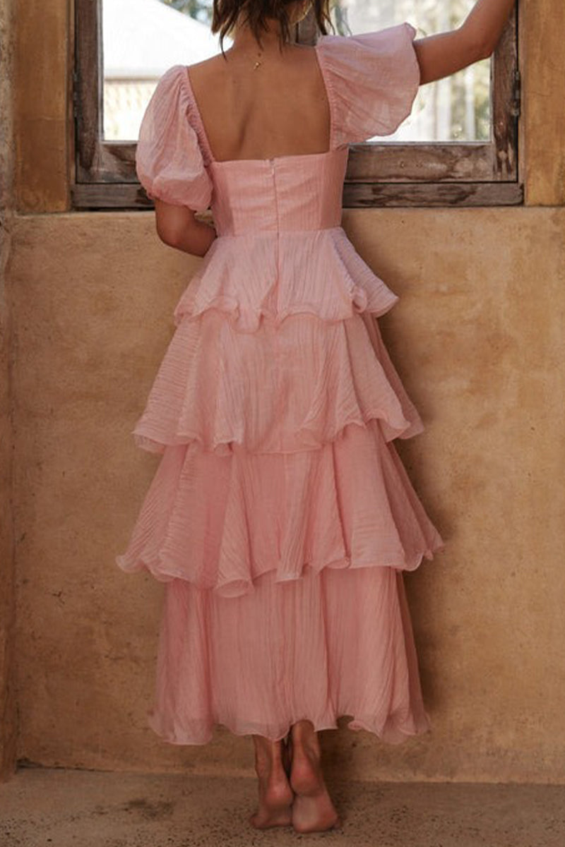 Casual Backless Flounce Square Neck Cake Skirt Dresses