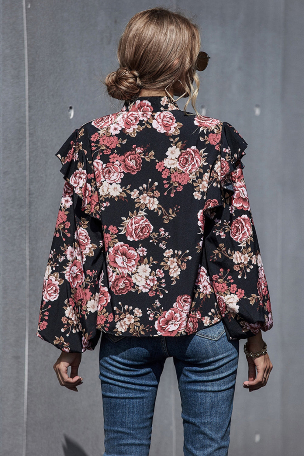 Printed Puff Sleeve Bow Shirt