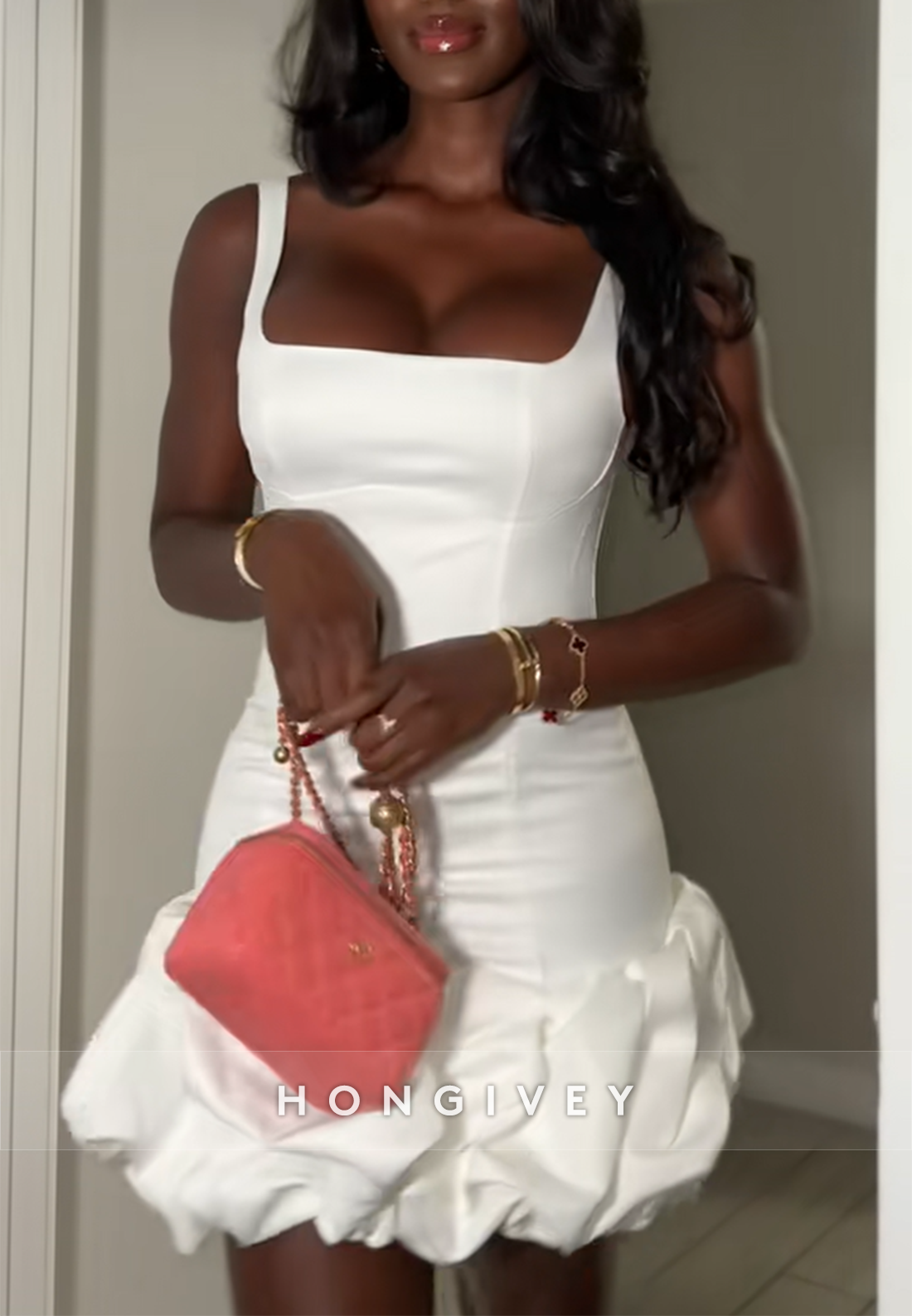 Simple Square Neck Sleeveless Ruffles Pleated Short Homecoming Dresses