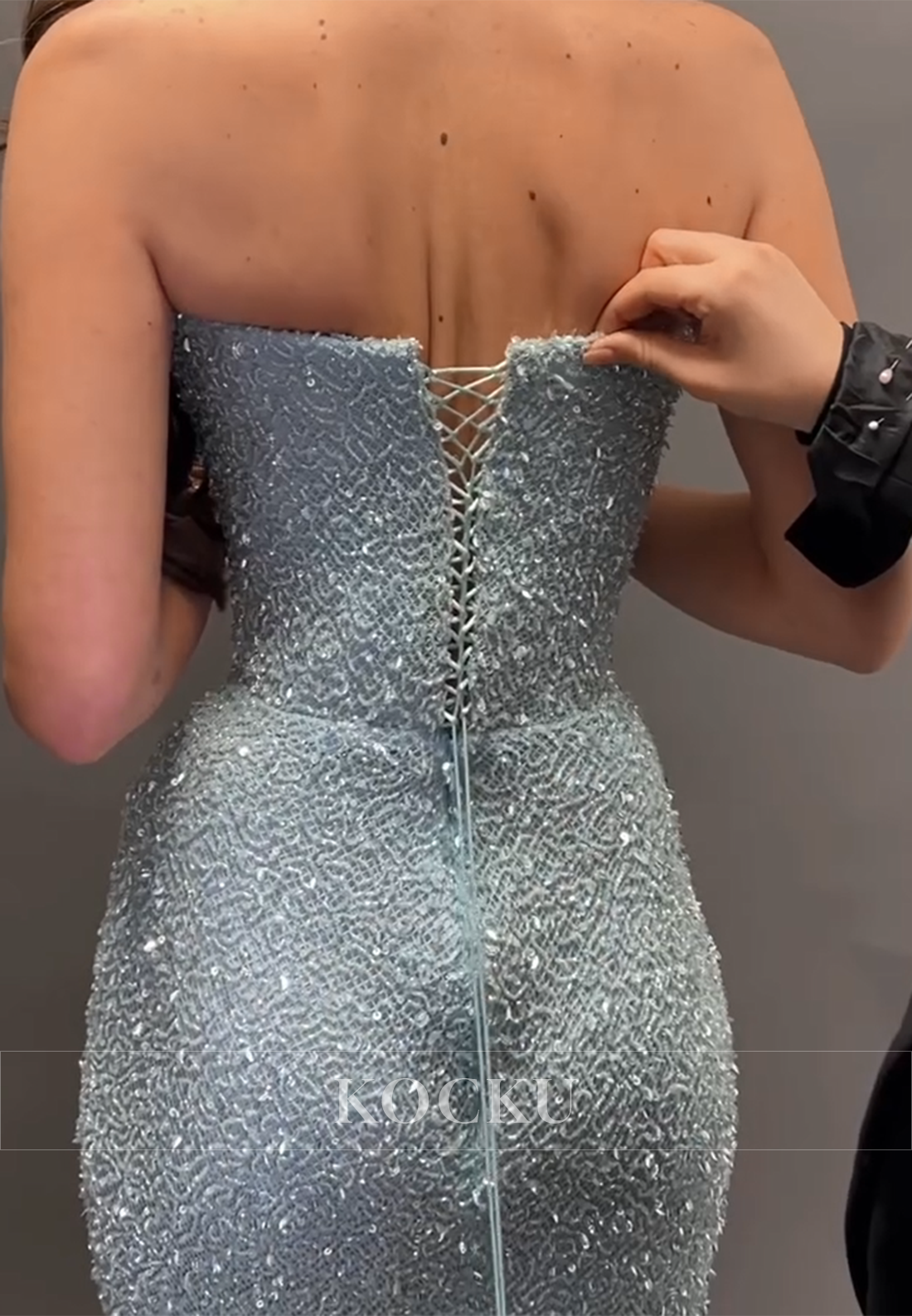 Strapless Sweetheart Sequins Floor-Length Pleated Mermaid Prom Dresses