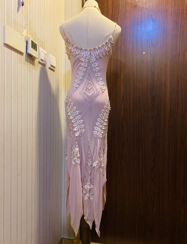 Retro Light Purple Irregular Strap Chiffon Prom Dress Evening Dress P4176