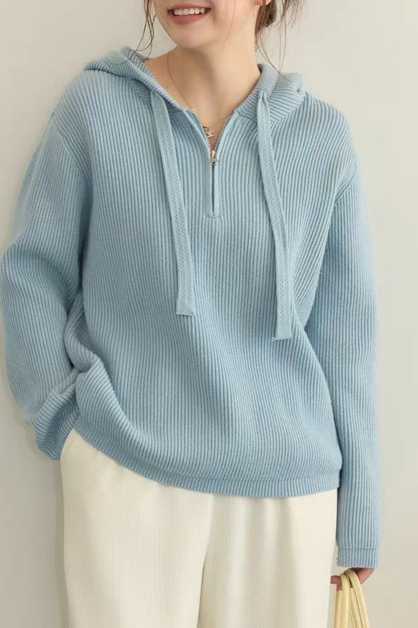 Drawstring Hooded Knit Sweater