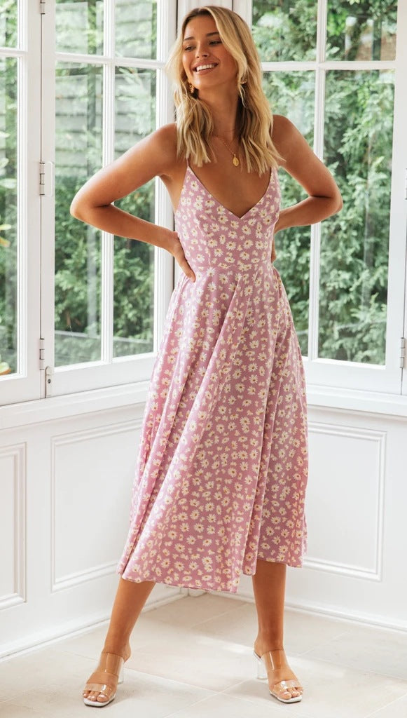 Floral Print V-Neck Fit & Flare Midi Dress