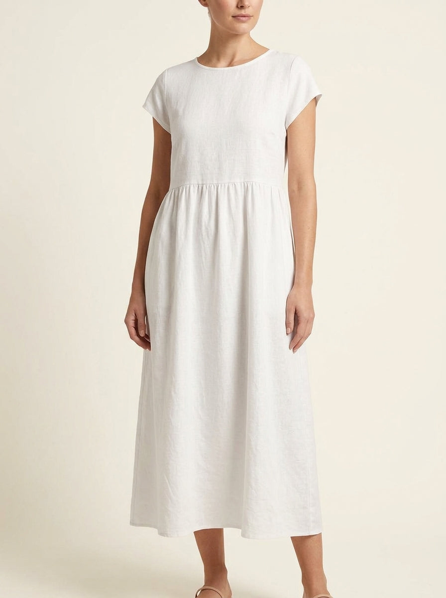Round Neck Cap Sleeve Babydoll Midi Dress