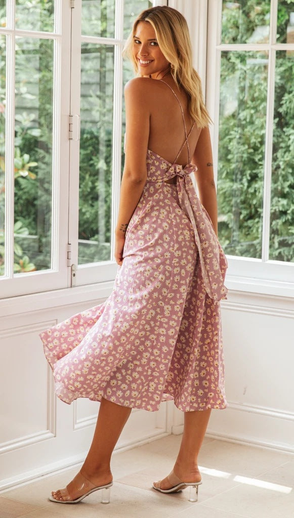 Floral Print V-Neck Fit & Flare Midi Dress