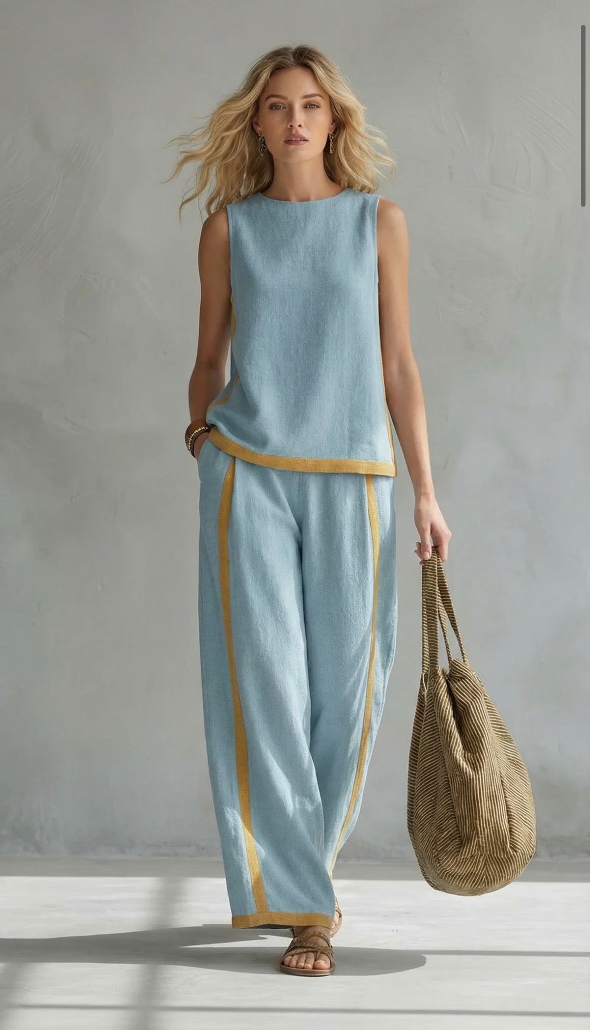 Sleeveless Contrast Trim Top and Wide Leg Pants Two Piece Set 7