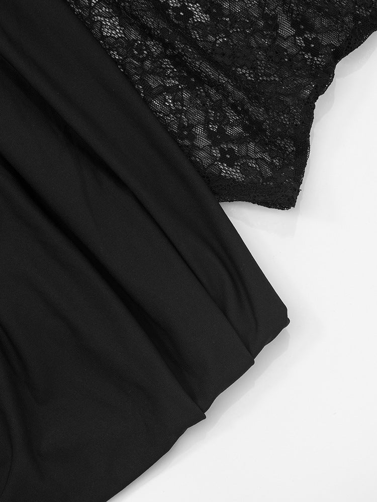Strappy Lace-Panel Straight-Neck Column Maxi Dress 15