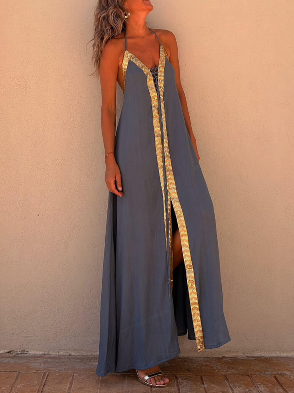 Halter Neck Casual Resort Maxi Dress - Fashionpara