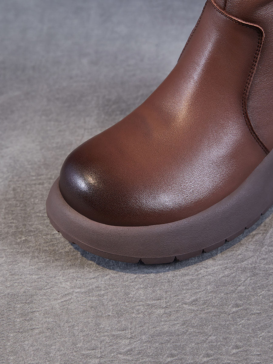 Winter Genuine Leather Spliced Low Heel Boots