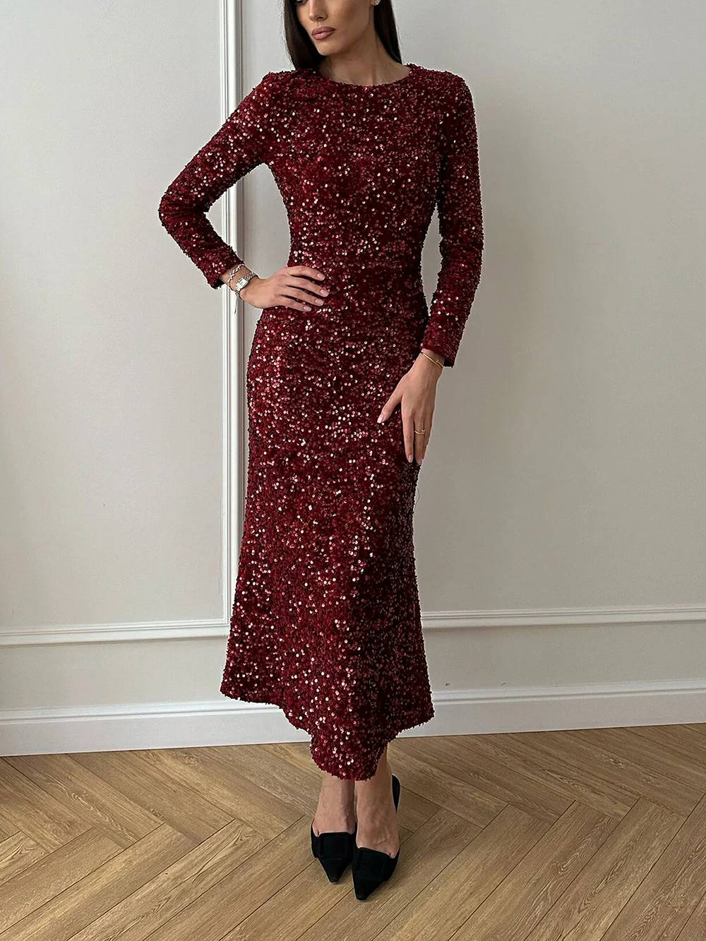Sequin Velvet Sleeveless Bodycon Midi Dress