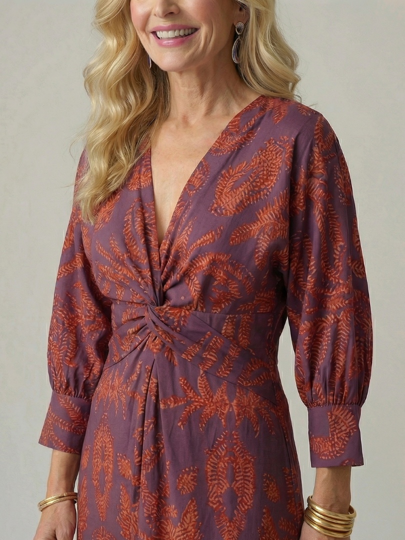 V-Neck Twist Front Long Sleeve Midi Dress 15