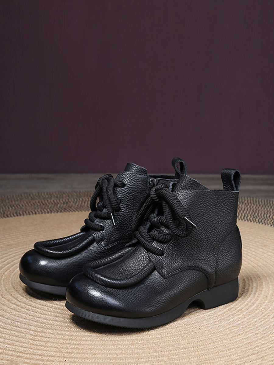 Winter Genuine Leather Strap Low Heel Boots