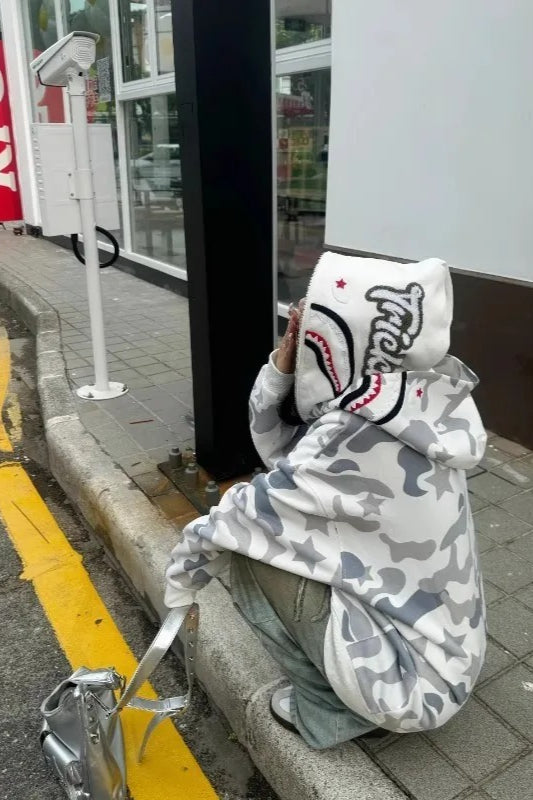 Double Hood Camo Embroidered Hoodie
