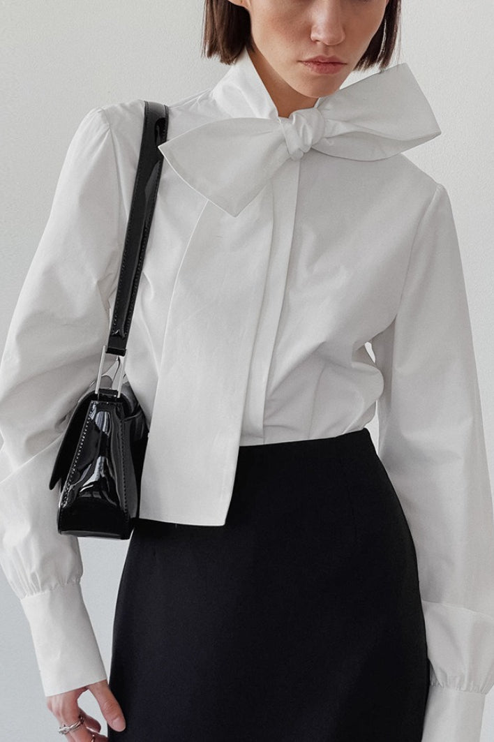 White Tie Collar Relaxed Blouse