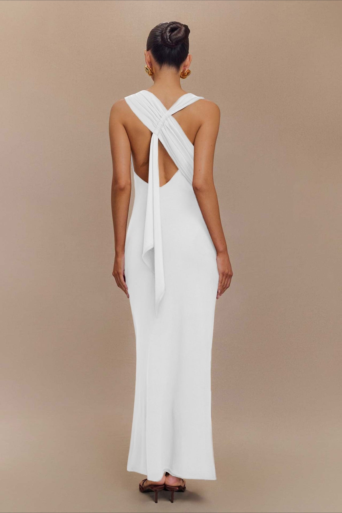 Crepe Knit Boat Neck Sleeveless Column Maxi Gown