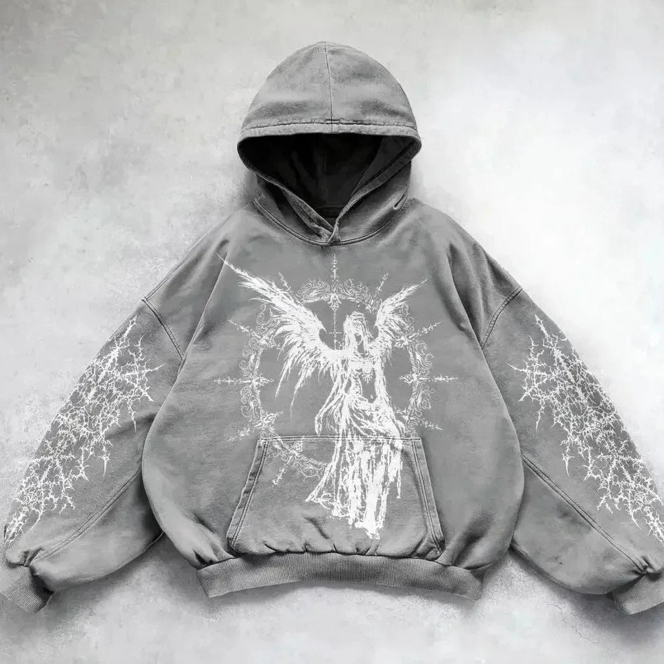 Oversized Gothic Print Hoodie