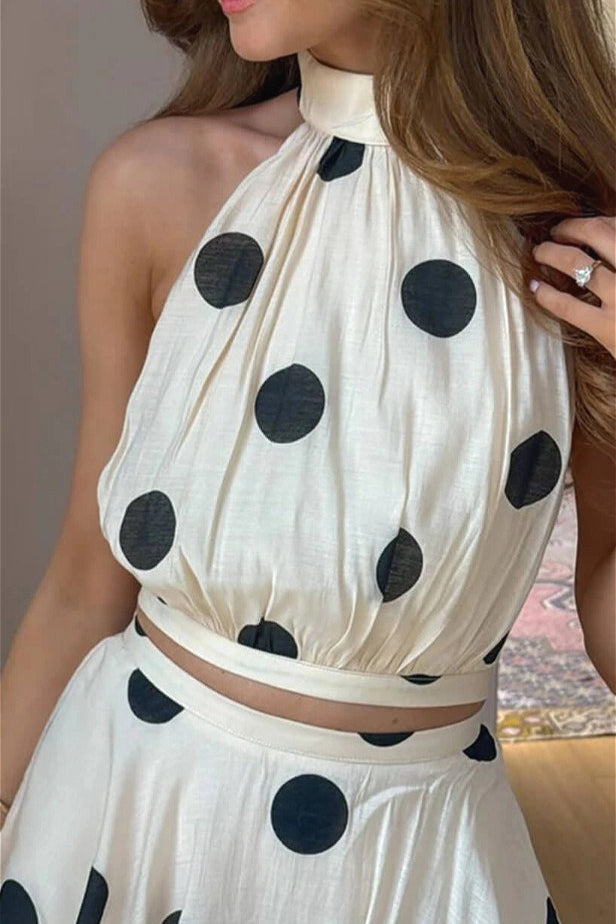 Polka Dot Halter Top Skirt Set - Fashionpara