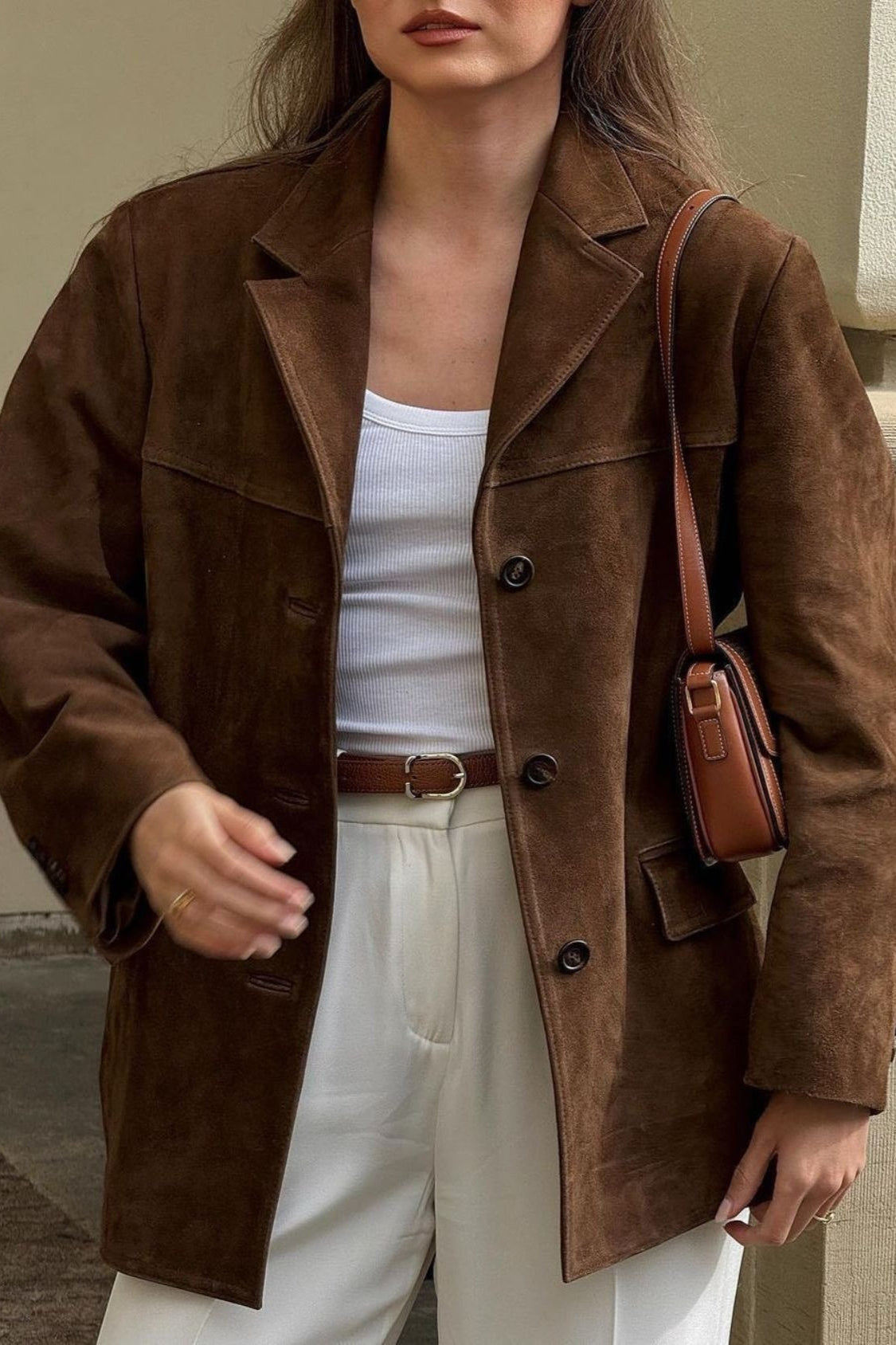 Brown Suede Retro American Blazer Style Coat
