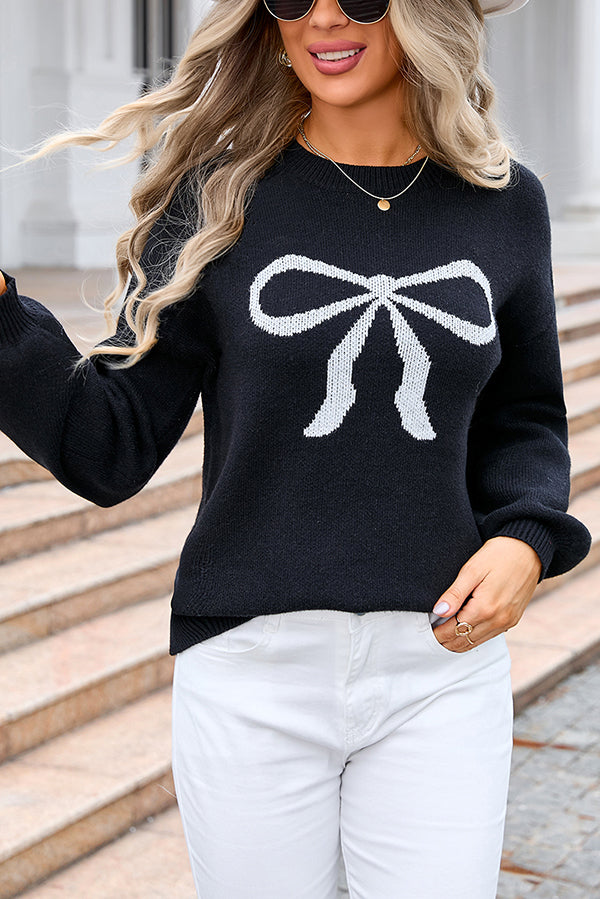 Chic Long Sleeve Knitted Bow Sweater for Effortless Style